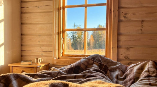 Cozy cabin bedroom with morning light for a quiet Texas couples reset