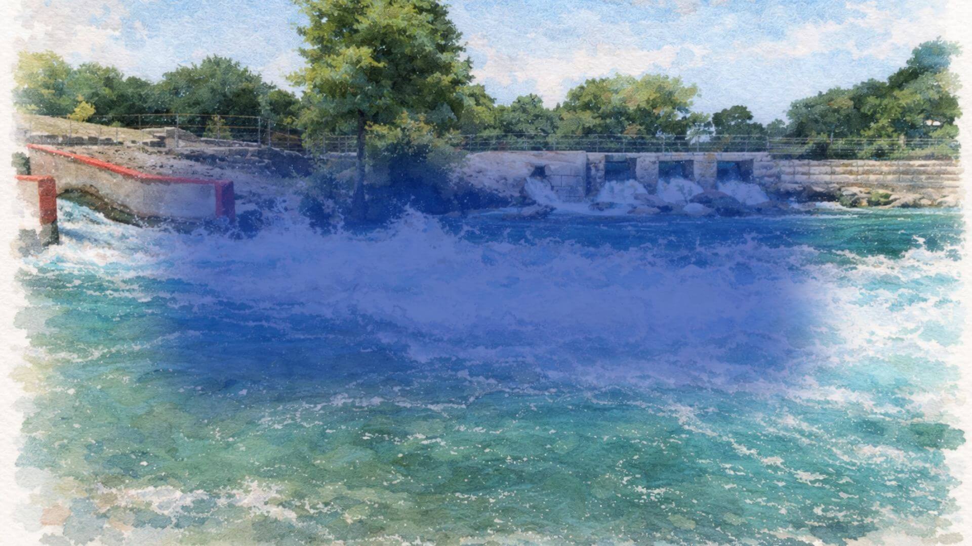 Comal River tubing area in New Braunfels Texas with clear spring fed water and popular summer river floats